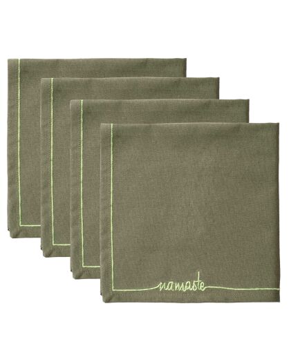4 Serviettes de table en Coton Namaste vert lichen - 45x45 cm